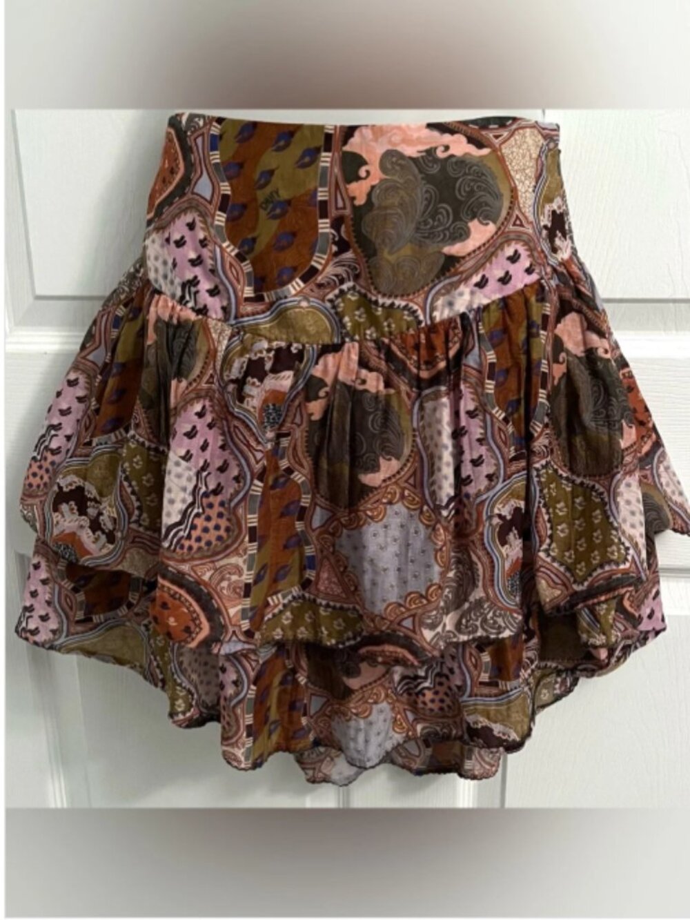 Chufy Soumy Olive Cotton Silk Tiered Ruffle Skort Large Like New